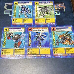 Original Digimon Card Game lot by Bandai (1999) featuring five collectible Di